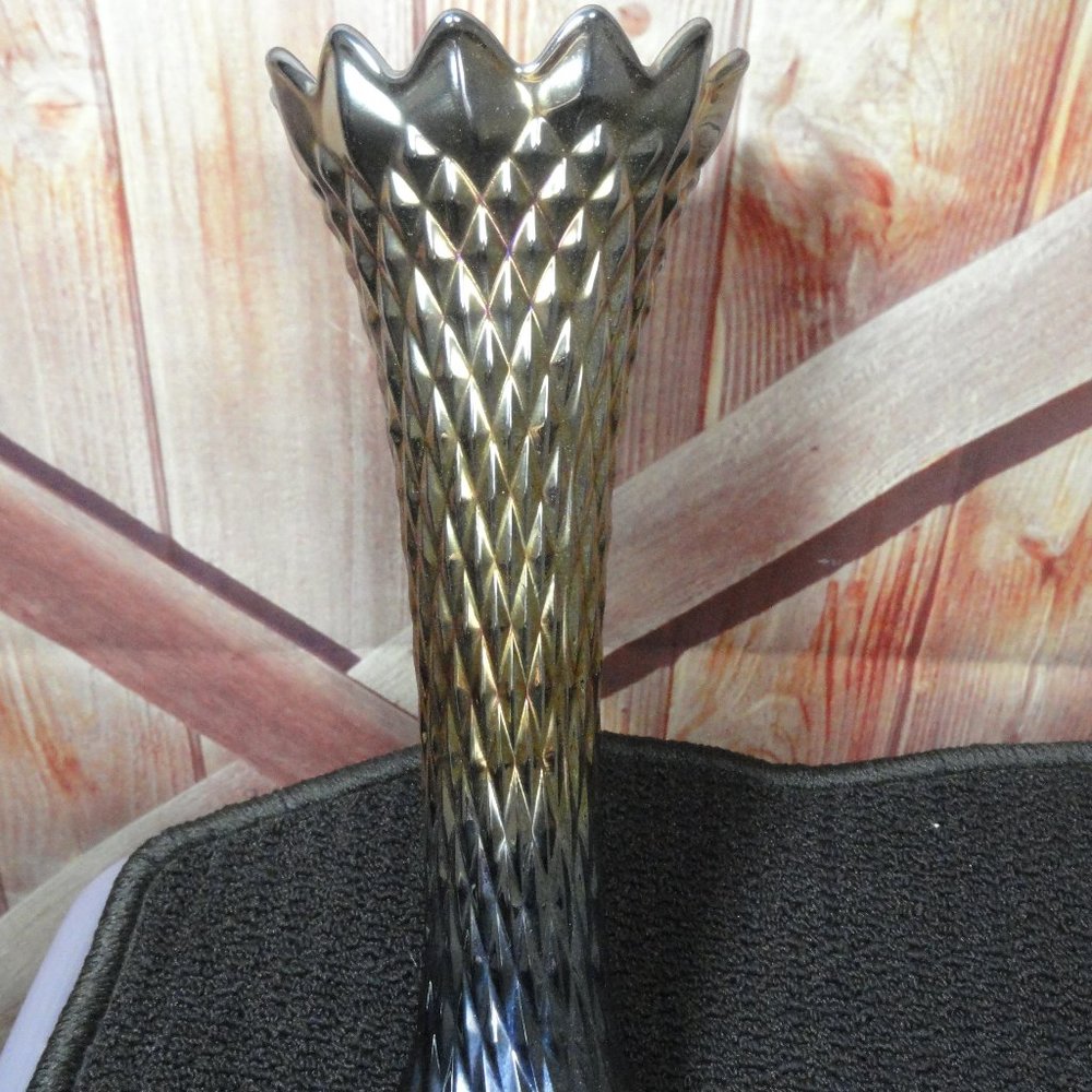 Nothwood Carnival glass Diamond cut pattern vase 10" tall~Nice